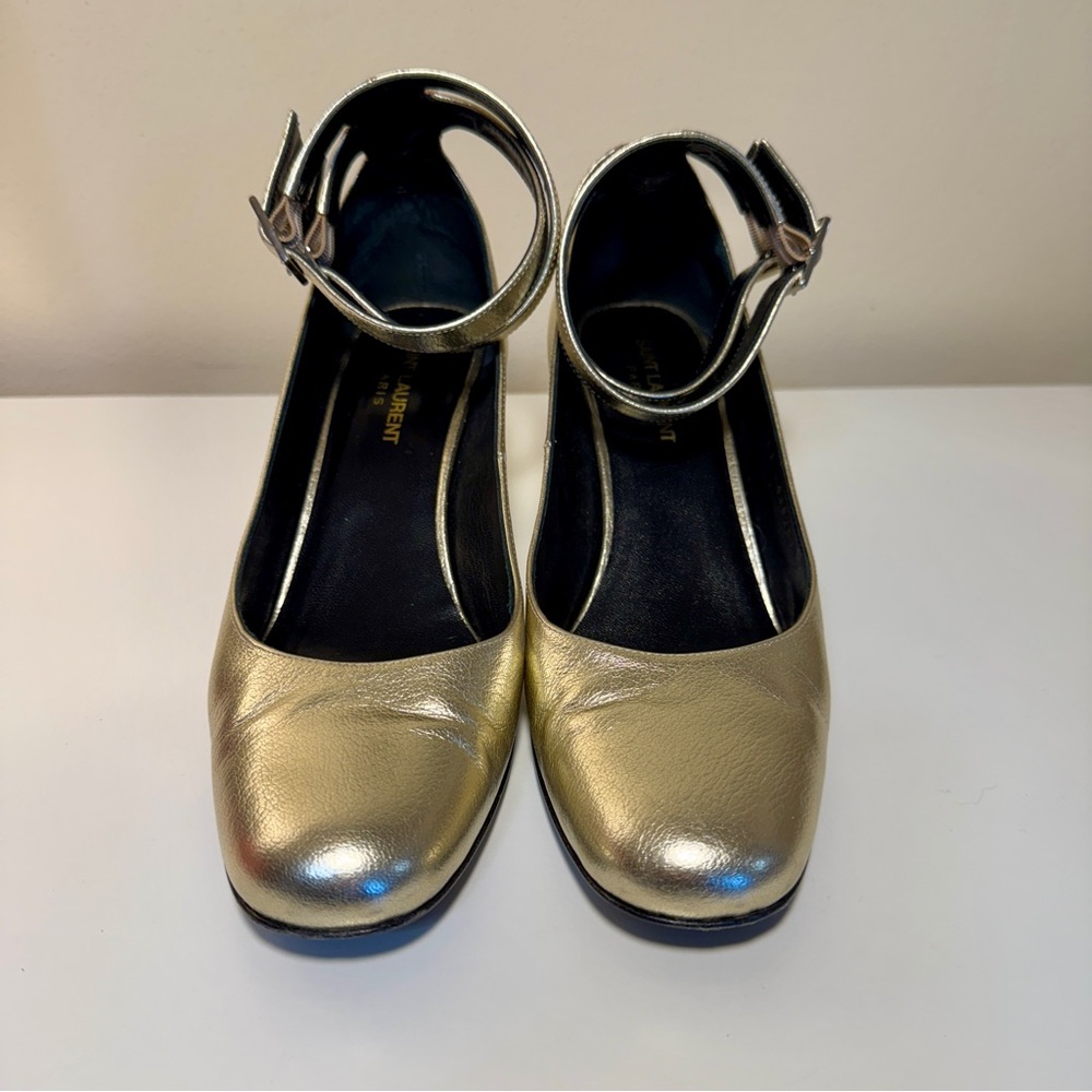 Saint Laurent Gold Block Heel Shoes - Picture 8 of 16
